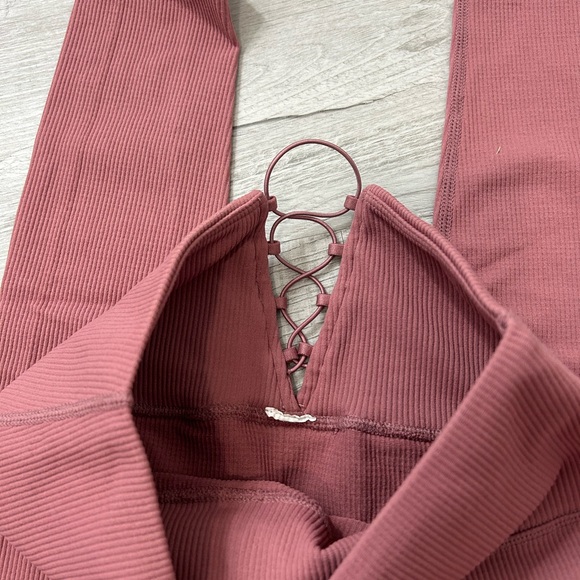 Cute Mauve Pink Back Lace Up Ribbed Leggings - Size Xs/Small - Picture 4 of 4